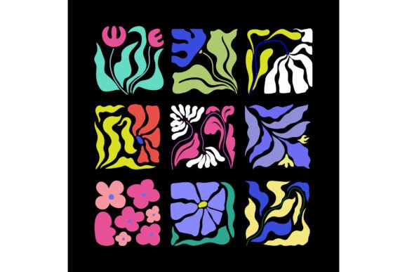 Abstract Square Flowers: Modern Design Assets