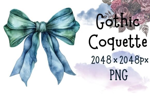 Blue and Green Watercolor Coquette Bow