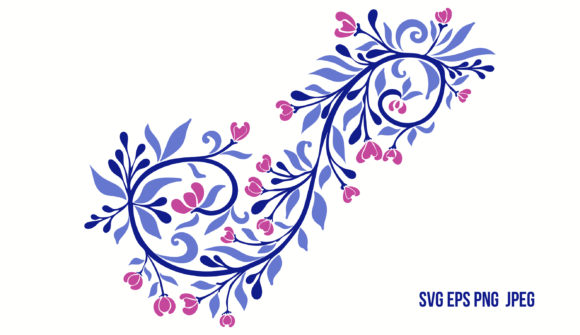 Blue Swirls with Pink Flowers Design