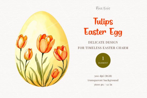 Easter Egg Decorated with Orange Tulips: A Spring Design Essential