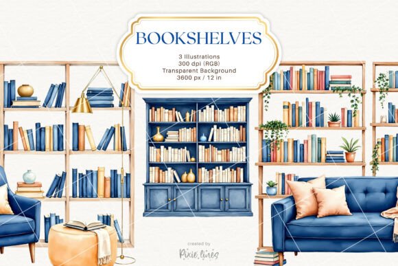 Elevating Digital Aesthetics: The Strategic Value of Navy Blue Bookshelves and the Bookworm Girl Clipart Set