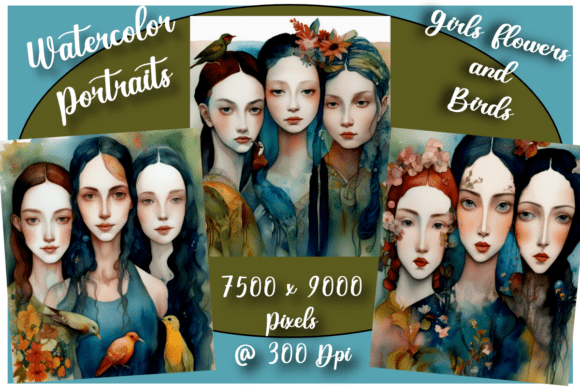 Girls with Birds Blossoms: Elevating Interiors with Ethereal Watercolor Art