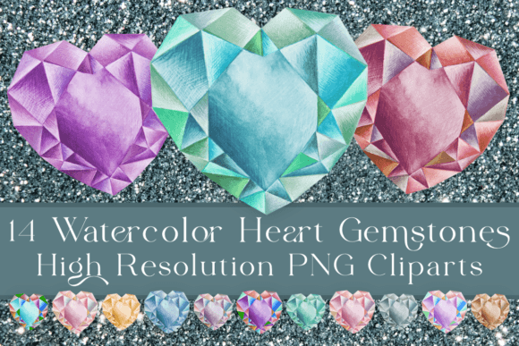 Heart Gemstones Watercolor PNG Cliparts: A Practical Resource for Designers