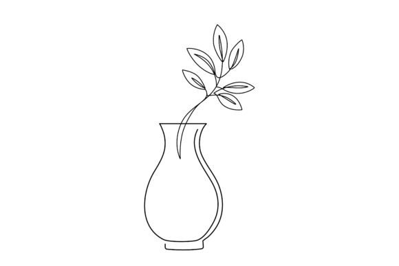 One Single-line Drawing Vase Leaves Art