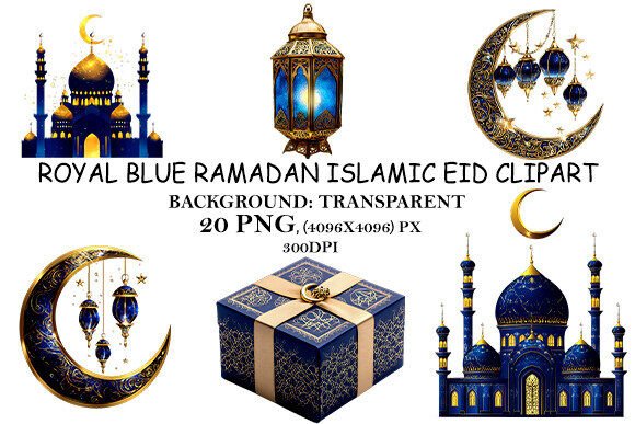 Royal Blue Ramadan Islamic Eid Clipart: Elevating Digital Design with Tradition